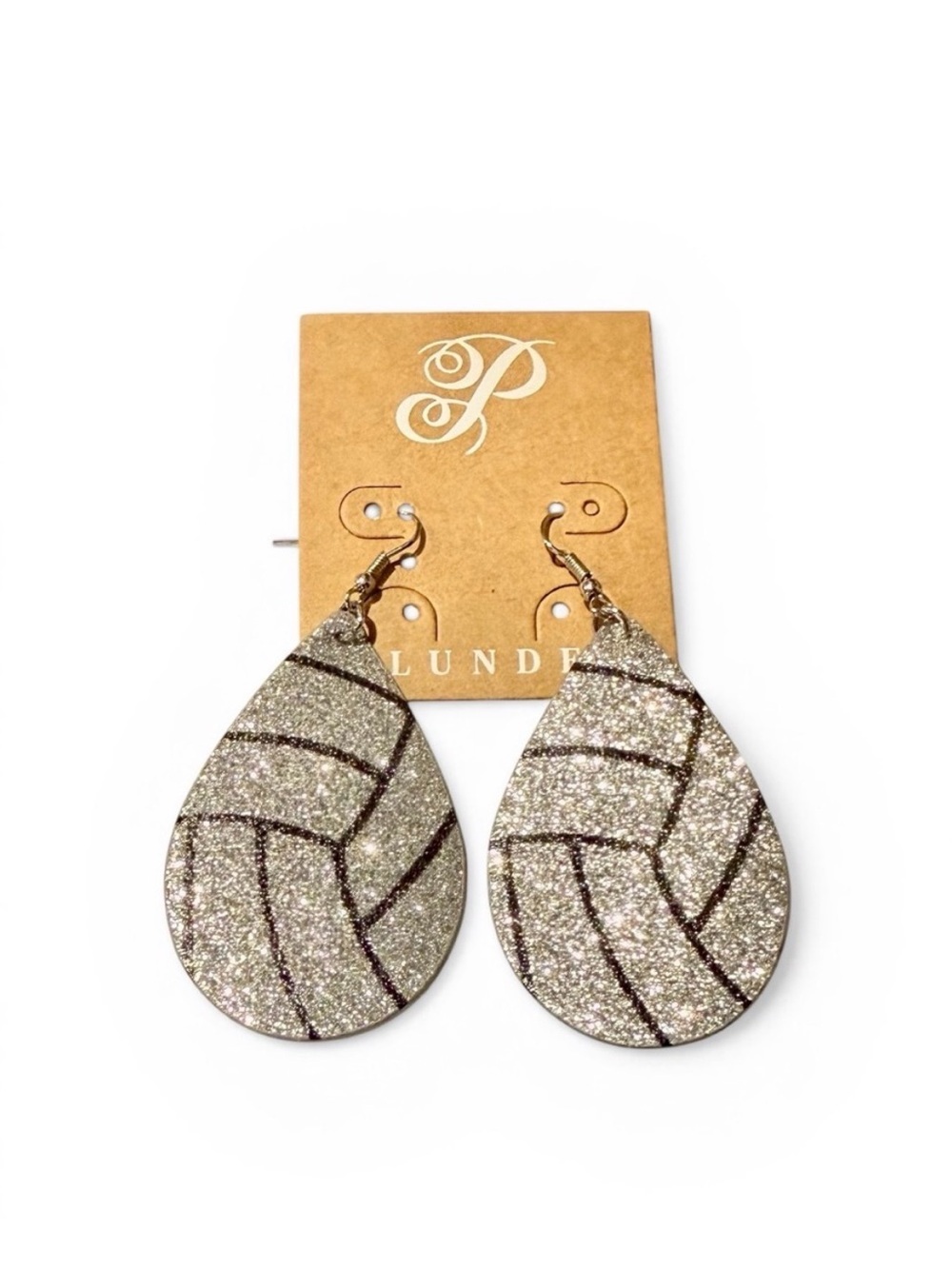 Plunder Silver Black Glitter Volleyball Dangle Earrings